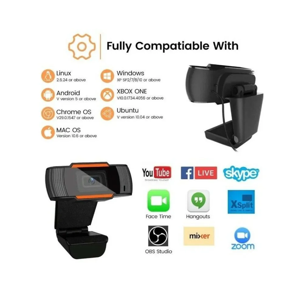 Phisco Webcam with Microphone 1080P Full HD Web Camera, Plug and Play USB Stream